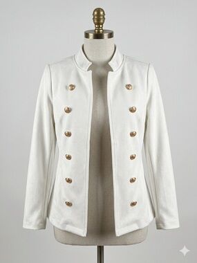 White Double-Breasted Military-Style Blazer